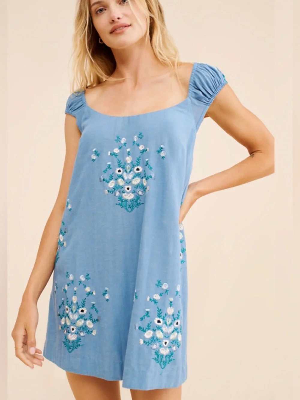 Free people Embroidered Cap-Sleeve Mini Dress - Picture 1 of 6